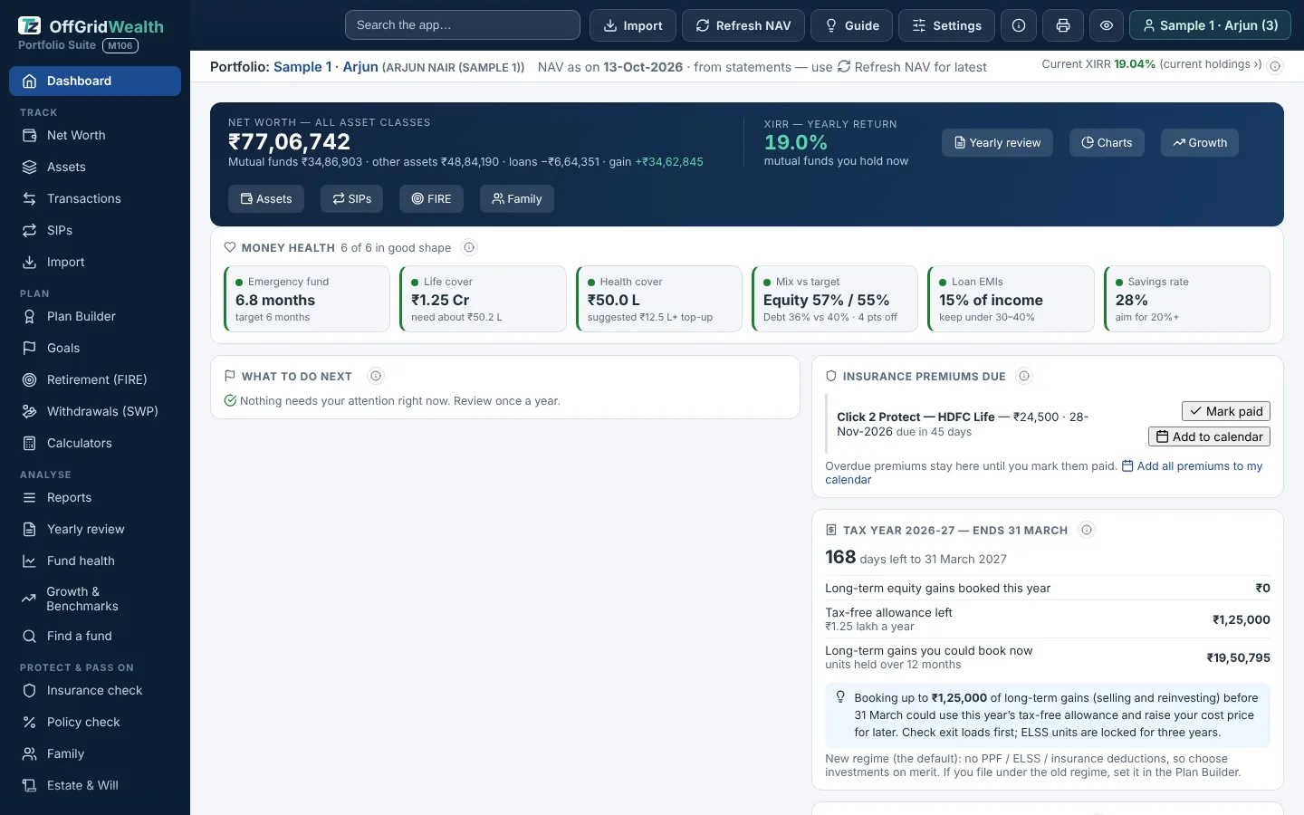 OffGridWealth dashboard on a Windows PC