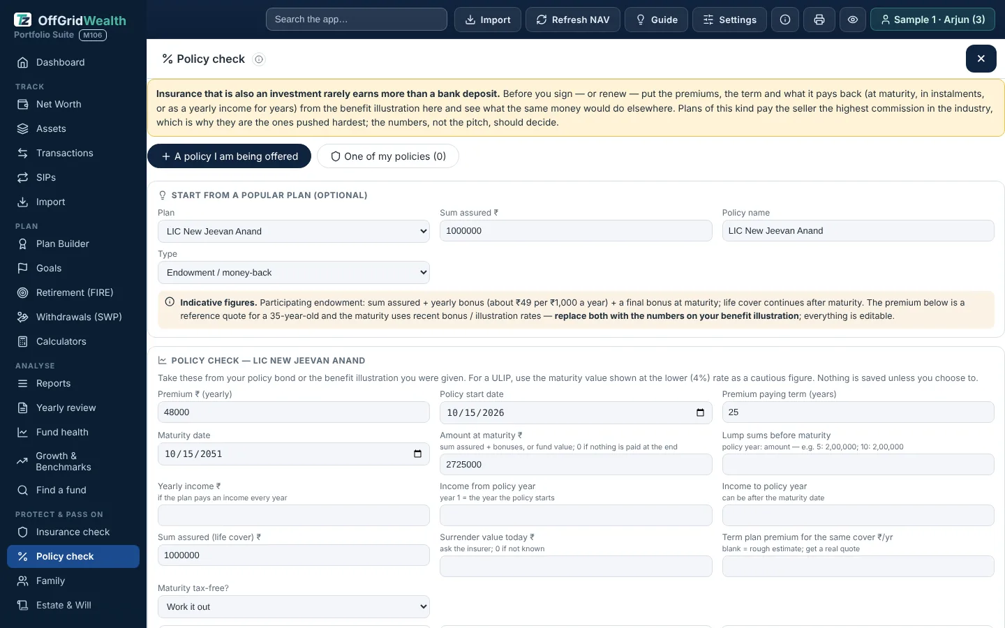 Policy check with a popular plan loaded