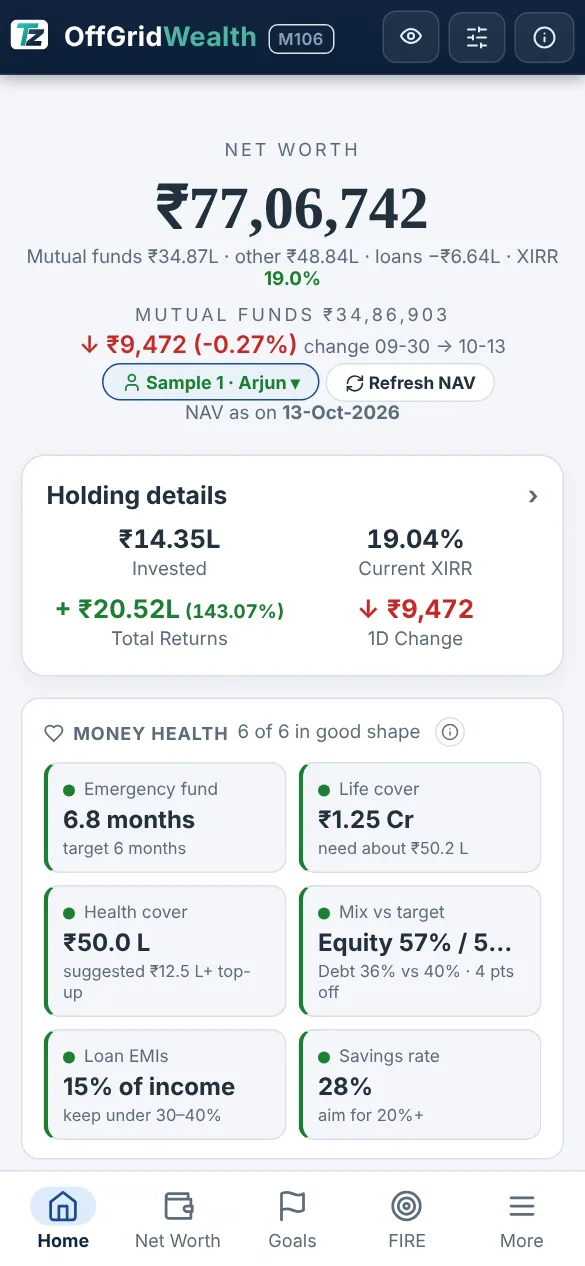 OffGridWealth dashboard on a phone